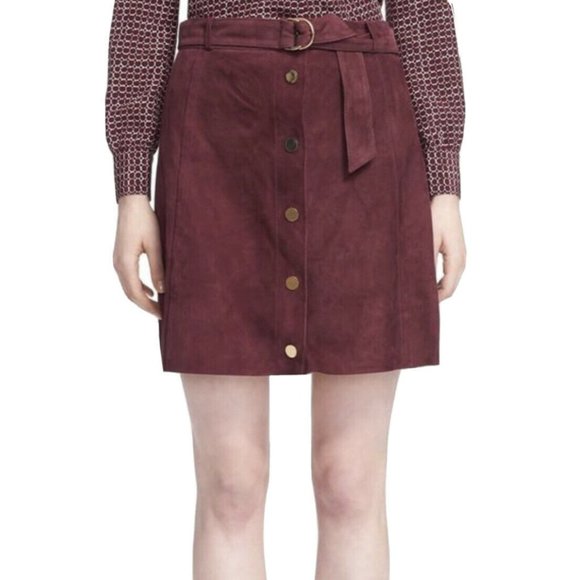 Kate Spade A-Line Mini Skirt Size 12 Spencer Court Wine Goat Suede Leather